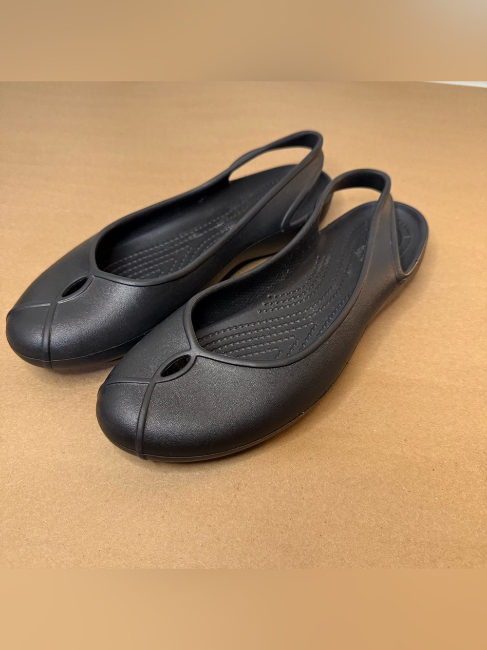 CROCS Black Slingback Flats with Keyhole Accent
